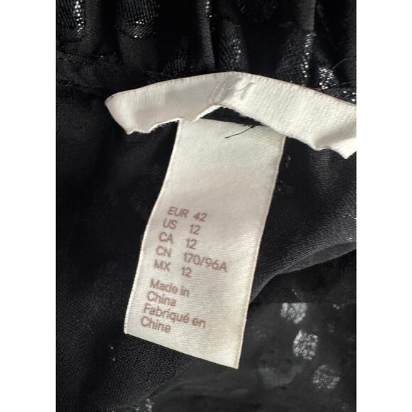 Black Sheer Polka Dot Blouse Women’s Size 12 | Ruffle Neck & Hem | - Picture 3 of 3